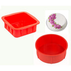 Silicone Small Square and Round Shape Cake Mould for Half Kg, 2 Pcs, Red