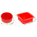 Silicone Small Square and Round Shape Cake Mould for Half Kg, 2 Pcs, Red