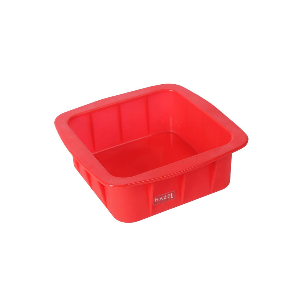 Silicone Small Square and Round Shape Cake Mould for Half Kg, 2 Pcs, Red
