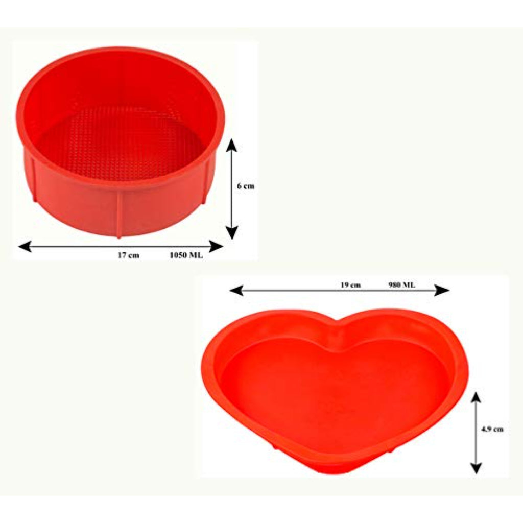 Silicone Small Round and Heart Shape Cake Mould for Half Kg, 2 Pcs, Red