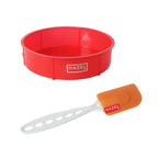 Silicone Small Round Shape Cake Mould for Half Kg, Red with Orange Spatula