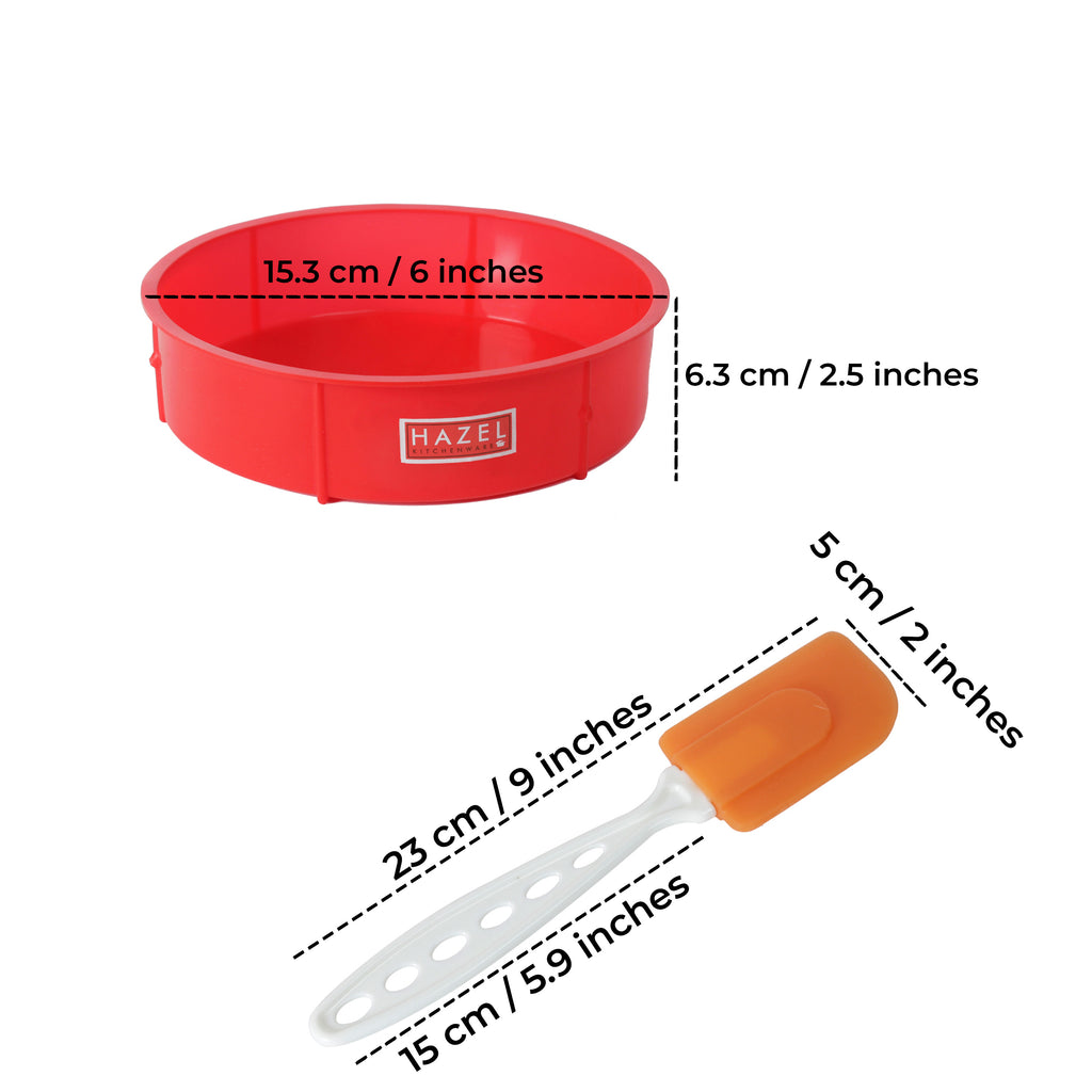 Silicone Small Round Shape Cake Mould for Half Kg, Red with Orange Spatula