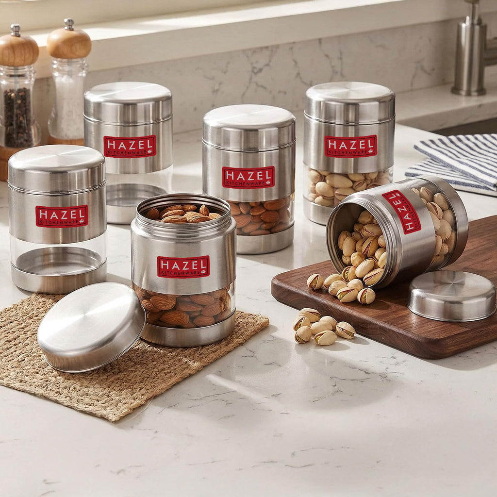 Stainless Steel Transparent Matt Finish See Through Container, Silver,Set of 6, 400 ML