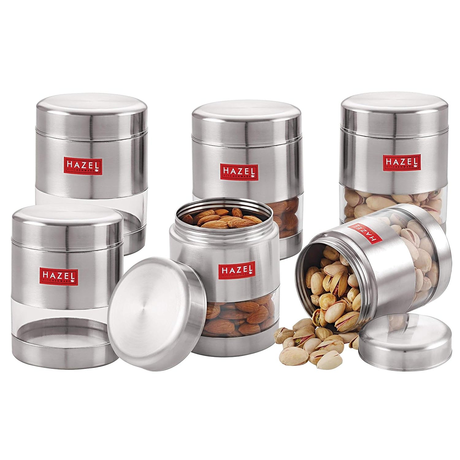 Stainless Steel Transparent Matt Finish See Through Container, Silver,Set of 6, 400 ML