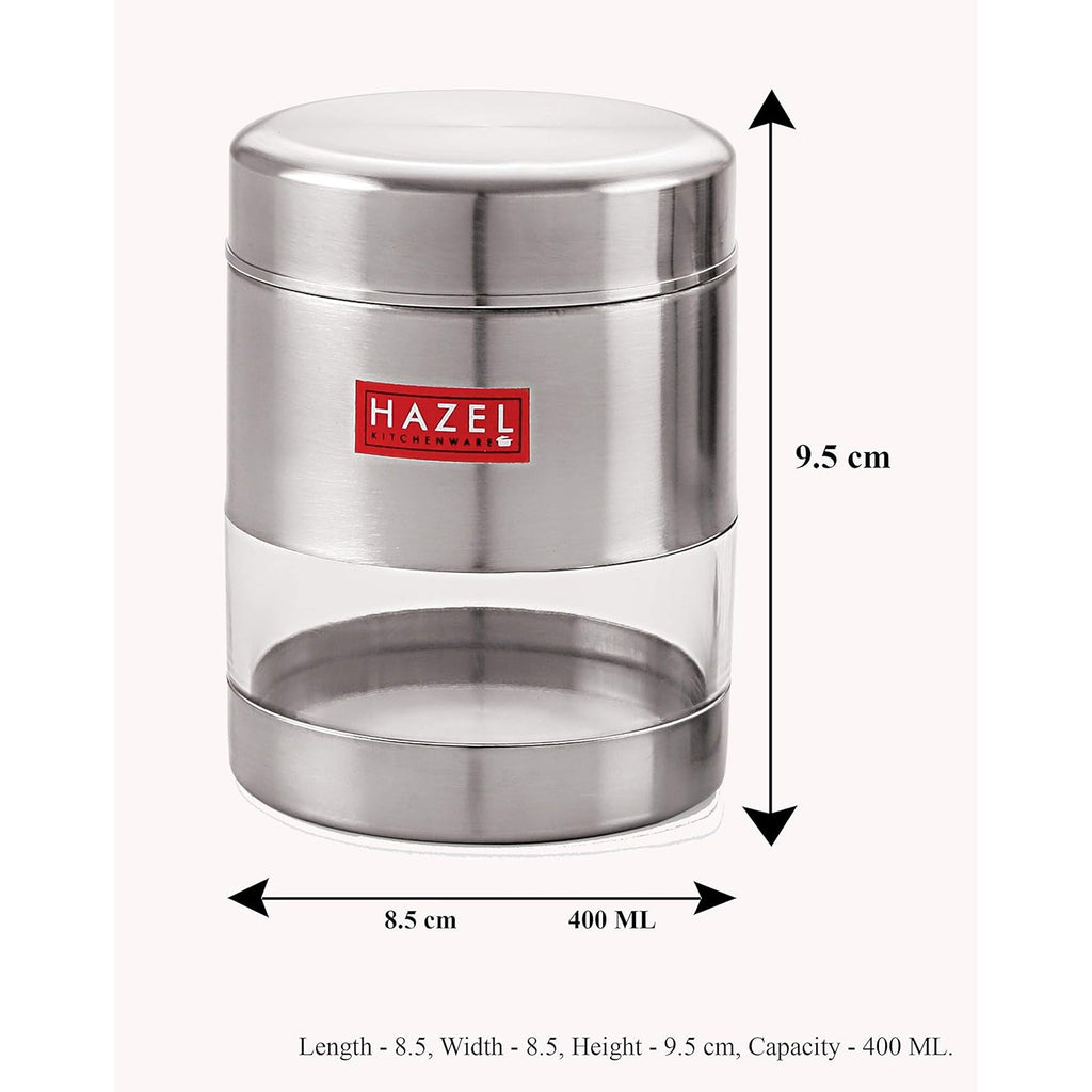 Stainless Steel Transparent Matt Finish See Through Container, Silver,Set of 6, 400 ML
