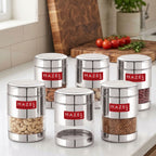 Stainless Steel Glossy Transparent Container, Set of 6 - 400ML