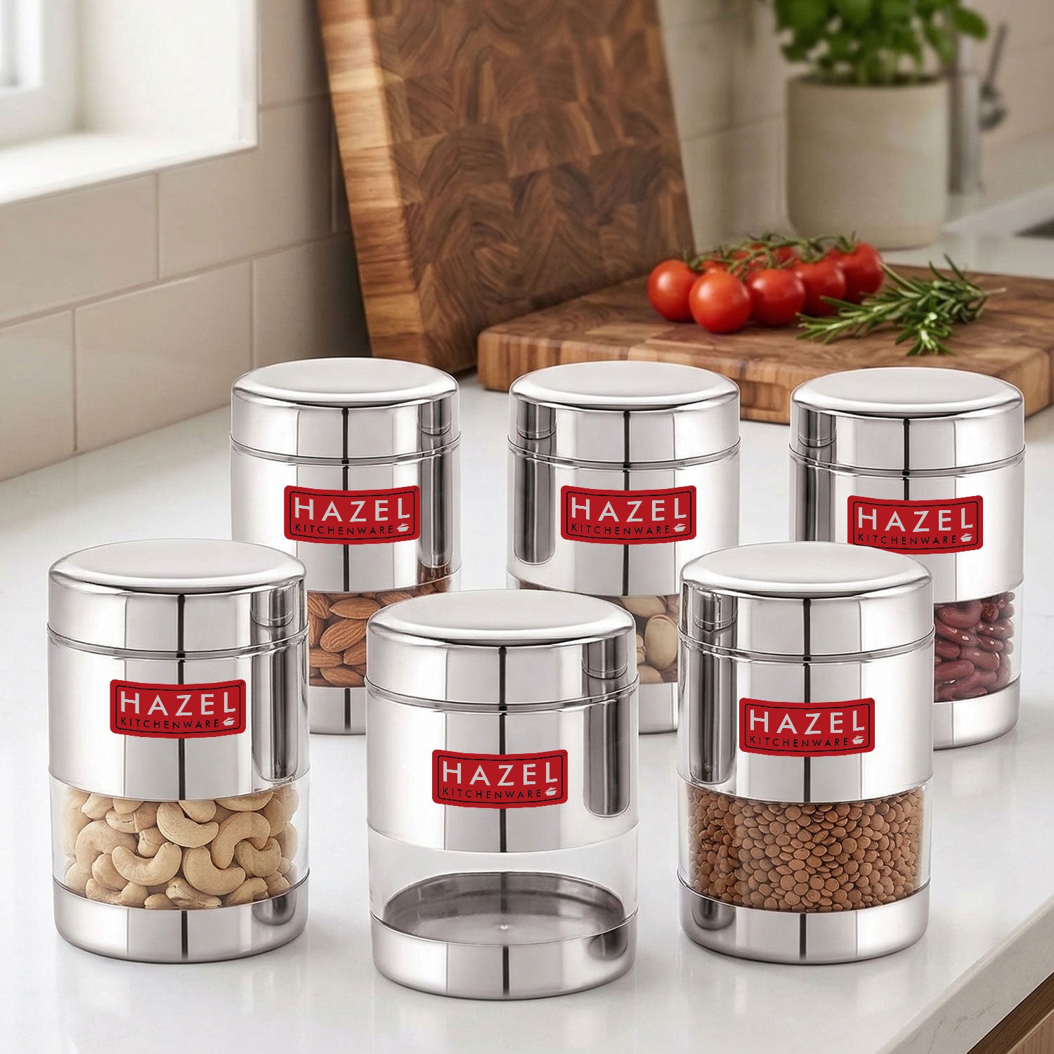 Stainless Steel Transparent Storage Containers,Glossy & Matte Finish Kitchen Jars