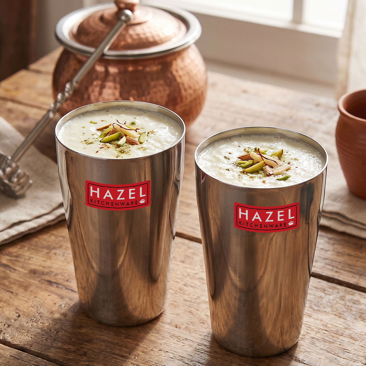 Plain Stainless Steel Jumbo Lassi Glass Set of 2, 750ML Each