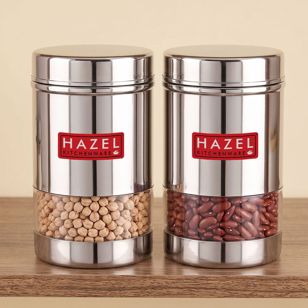 Transparent Wide Mouth Steel Container 600 ML, Set of 2