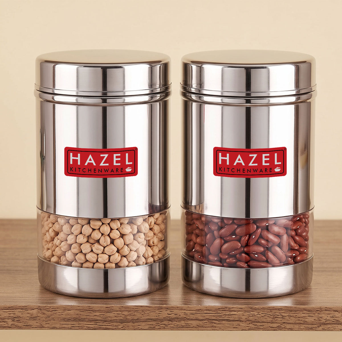 Transparent Wide Mouth Steel Container 600 ML, Set of 2