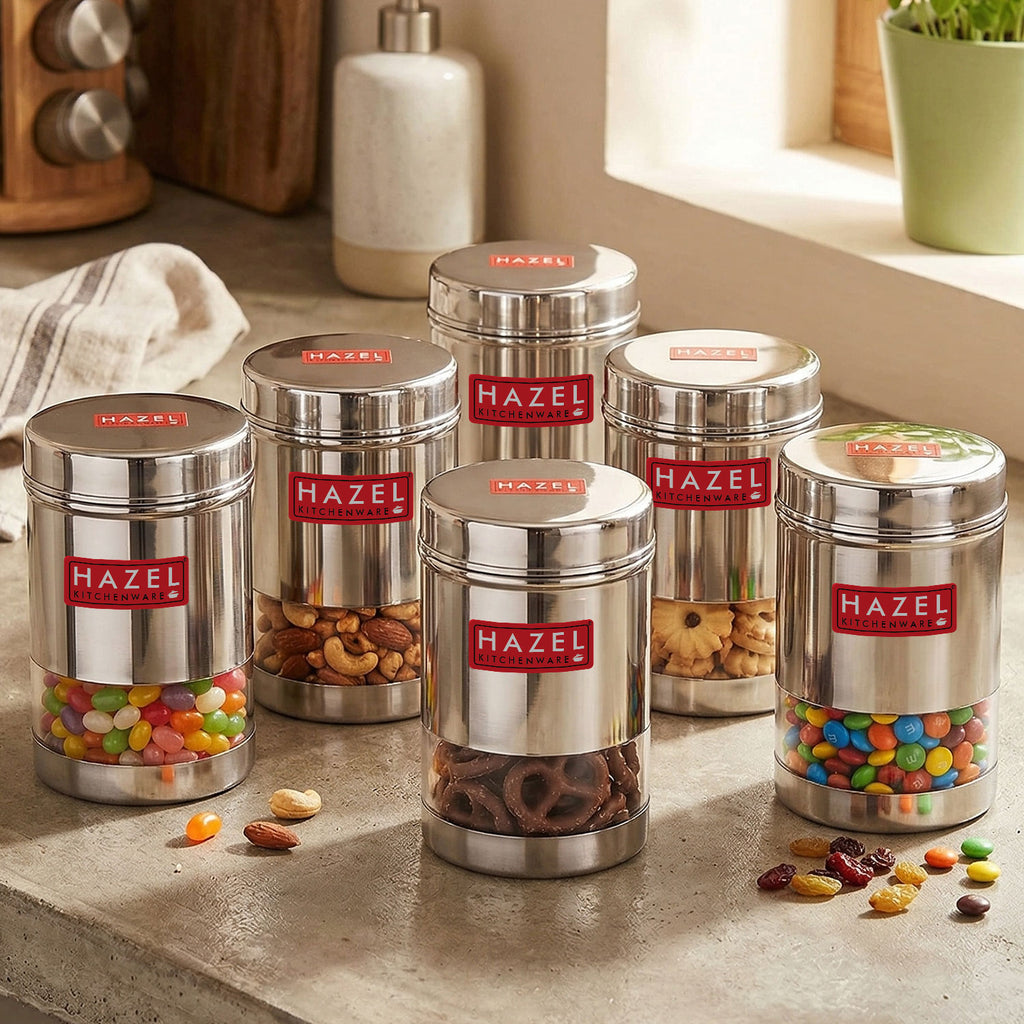 Stainless Steel Transparent Containers - Set of 6, 600 ML Each
