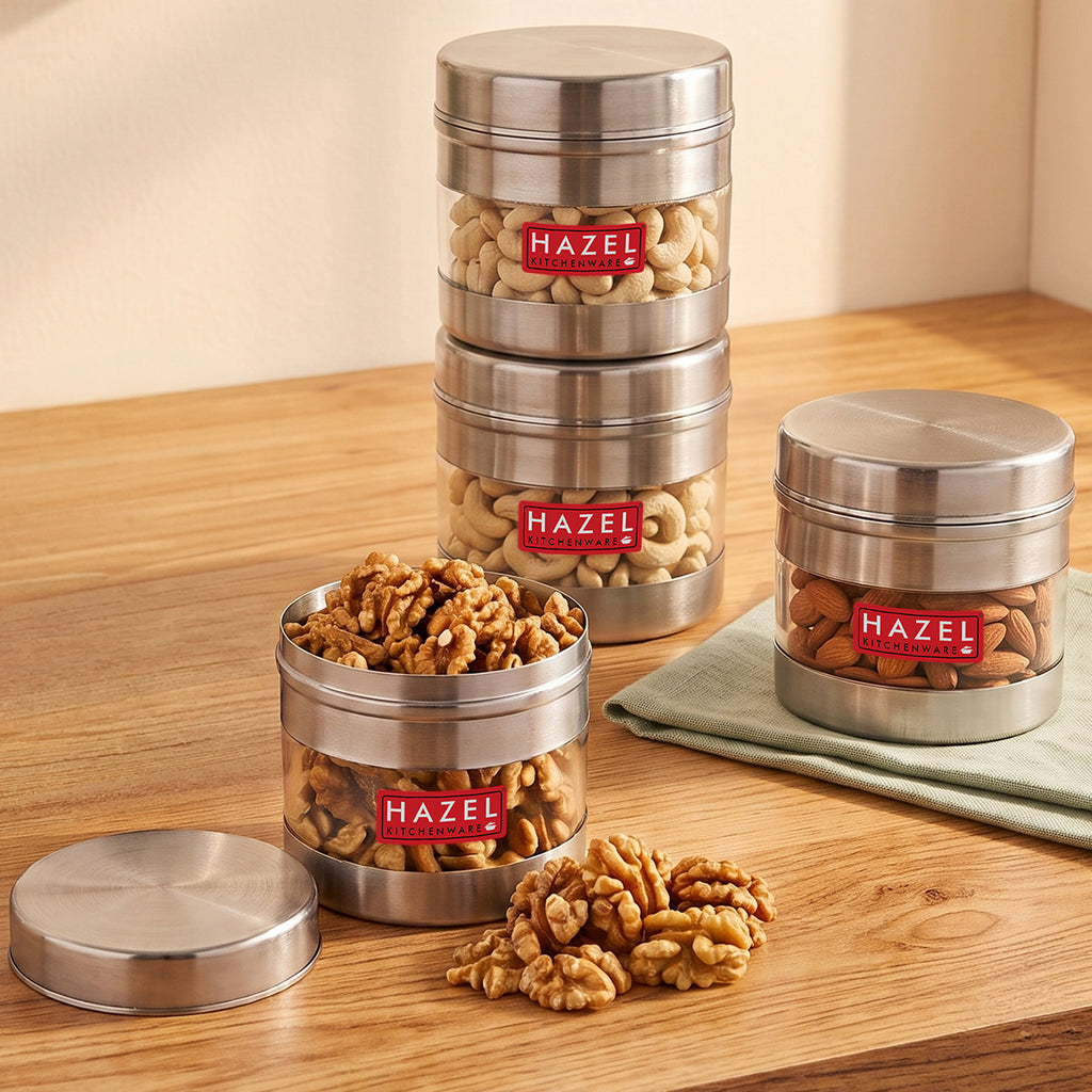 Stainless Steel Transparent Container - Set of 4, 500 ML Each