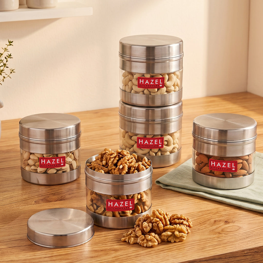 Stainless Steel Transparent Container - Set of 5, 500 ML Each