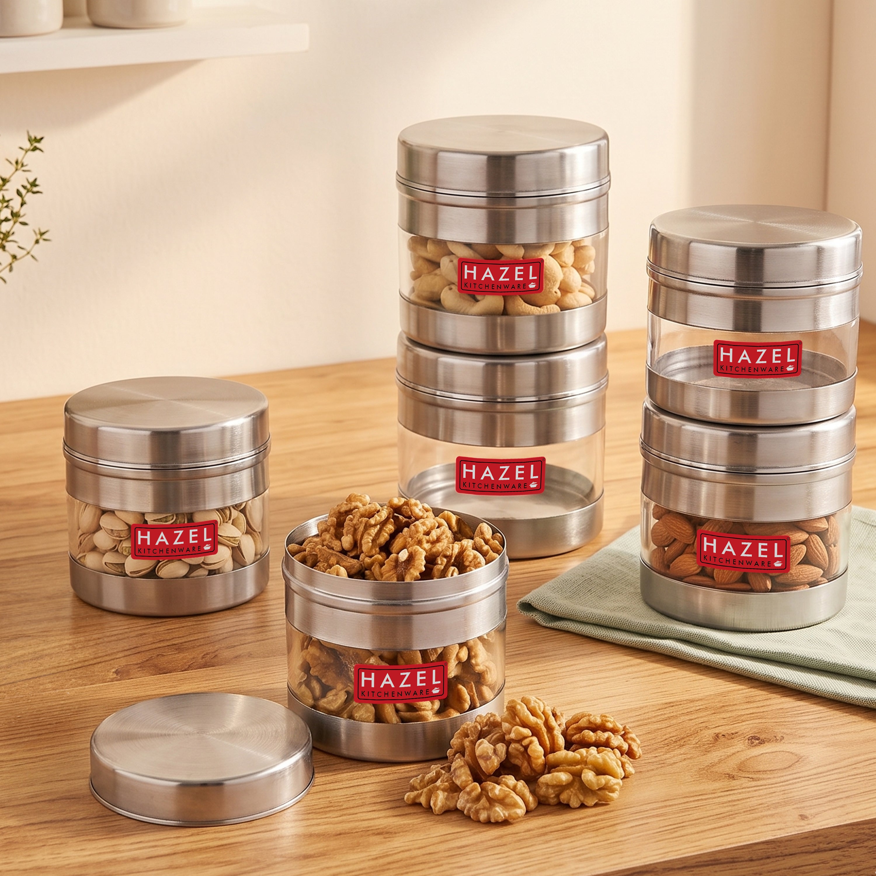 Stainless Steel Transparent Container - Set of 6, 500 ML Each