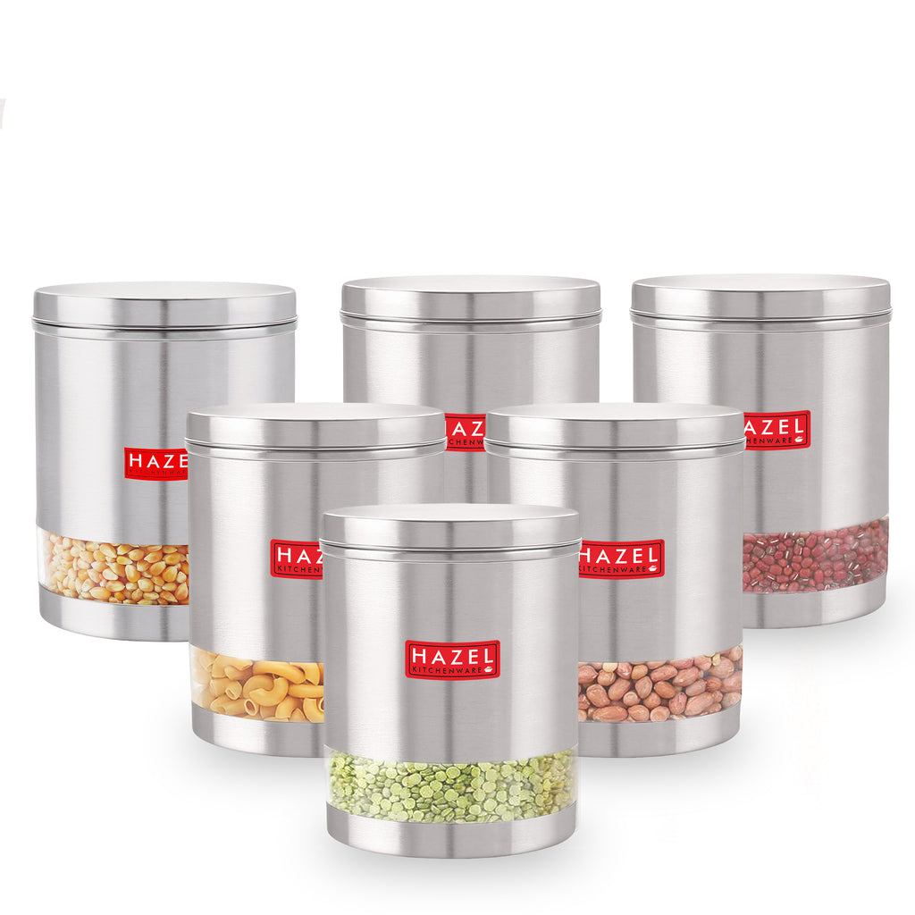 Stainless Steel Transparent Wide Mouth See Through Container, Silver, Set of 6, 1350 Ml