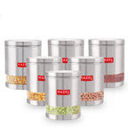 Stainless Steel Transparent Wide Mouth See Through Container, Silver, Set of 6, 1350 Ml