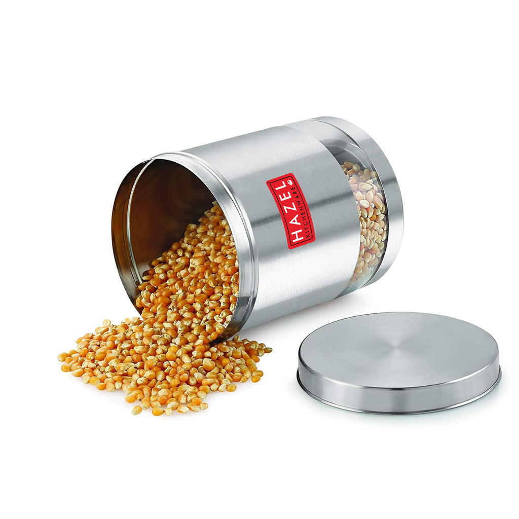 Stainless Steel Transparent Wide Mouth See Through Container, Silver, Set of 6, 1350 Ml