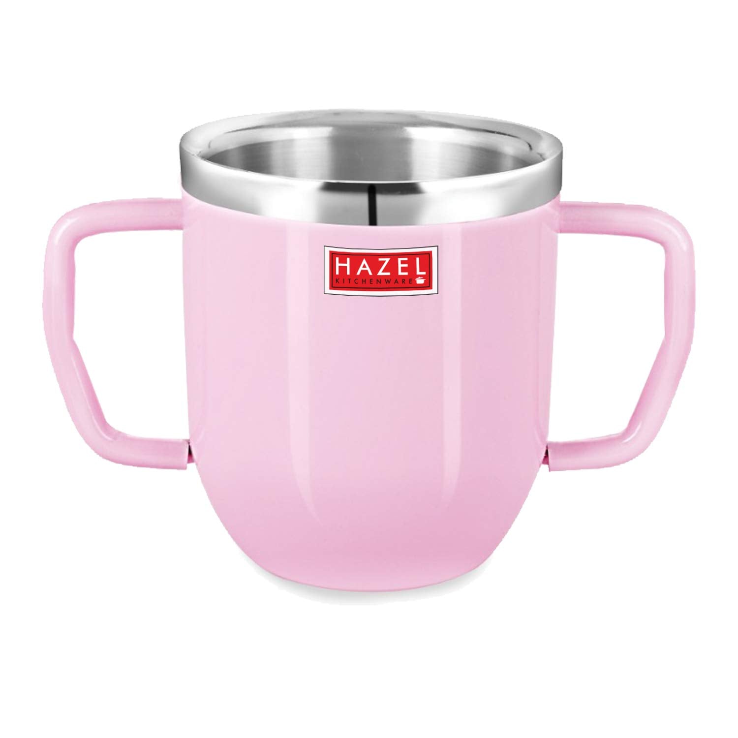 Double Wall Stainless Steel Double Handle Baby Mug for Kids Gifting, 250 ml, Set of 2, Pink