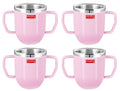 Double Wall Stainless Steel Double Handle Baby Mug for Kids Gifting, 250 ML, Set of 4, Pink