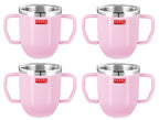 Double Wall Stainless Steel Double Handle Baby Mug for Kids Gifting, 250 ML, Set of 4, Pink