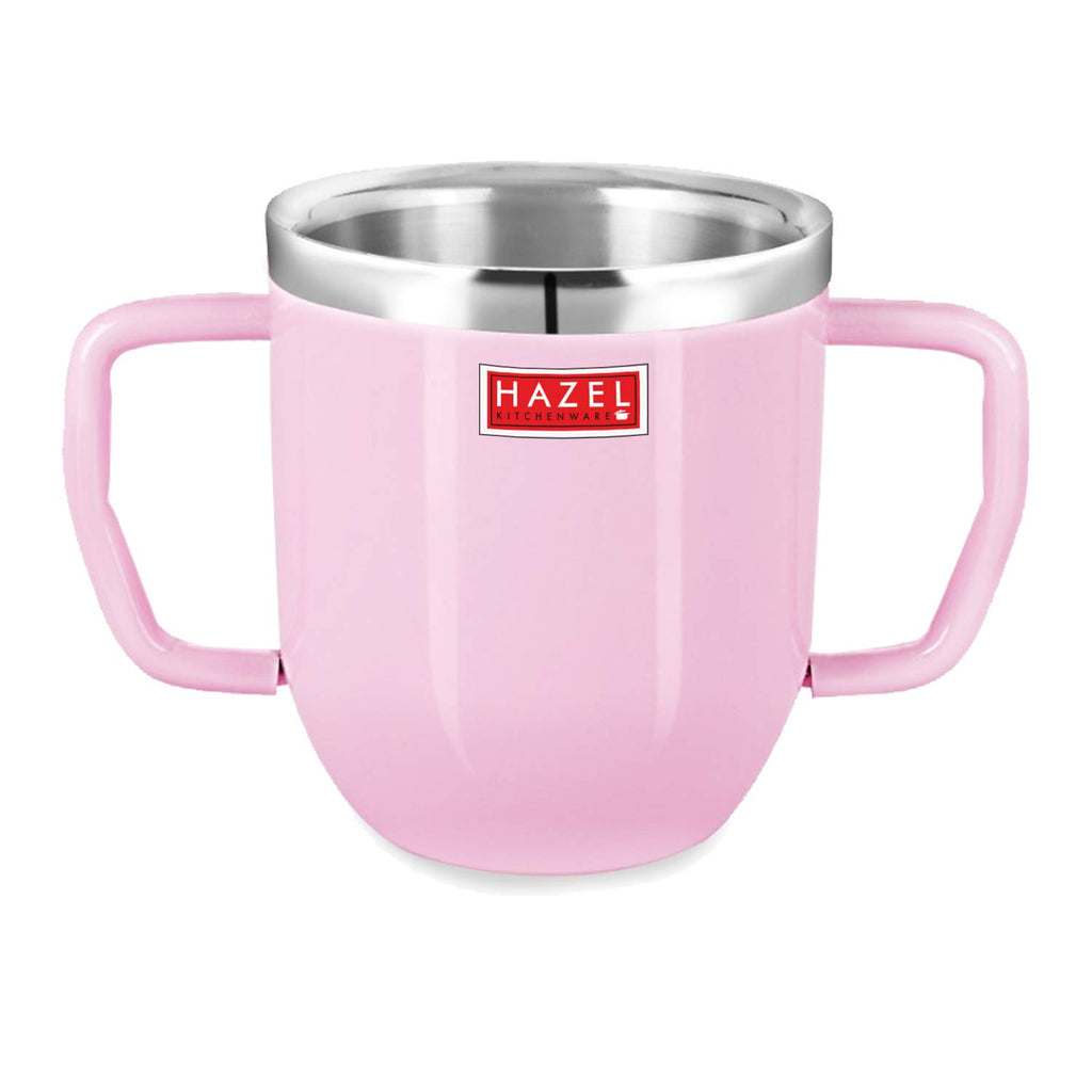 Double Wall Stainless Steel Double Handle Baby Mug for Kids Gifting, 250 ML, Set of 4, Pink
