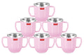 Double Wall Stainless Steel Double Handle Baby Mug for Kids Gifting, 250 ML, Set of 6, Pink