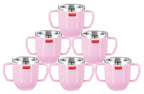 Double Wall Stainless Steel Double Handle Baby Mug for Kids Gifting, 250 ML, Set of 6, Pink