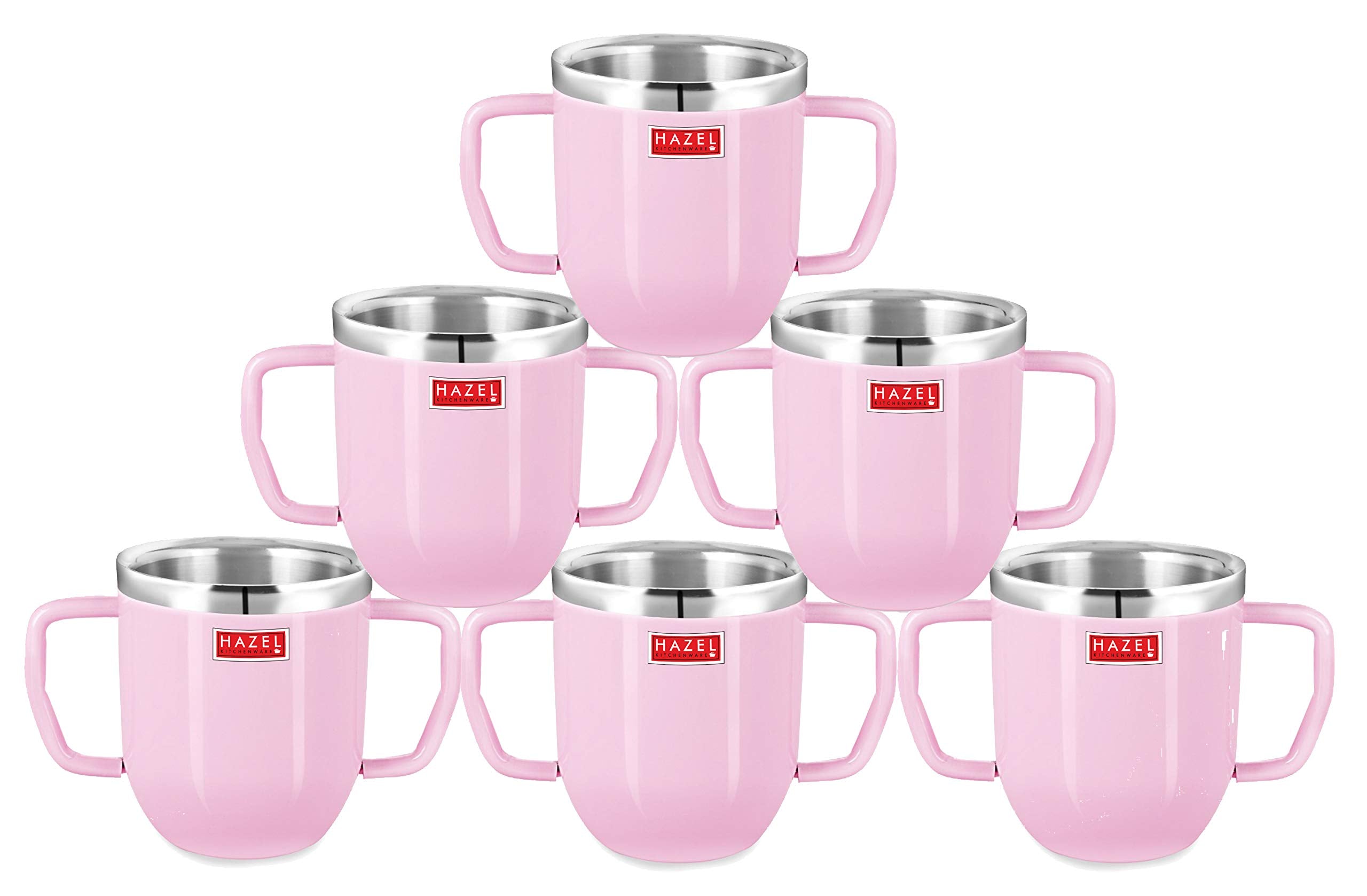 Double Wall Stainless Steel Double Handle Baby Mug for Kids Gifting, 250 ML, Set of 6, Pink
