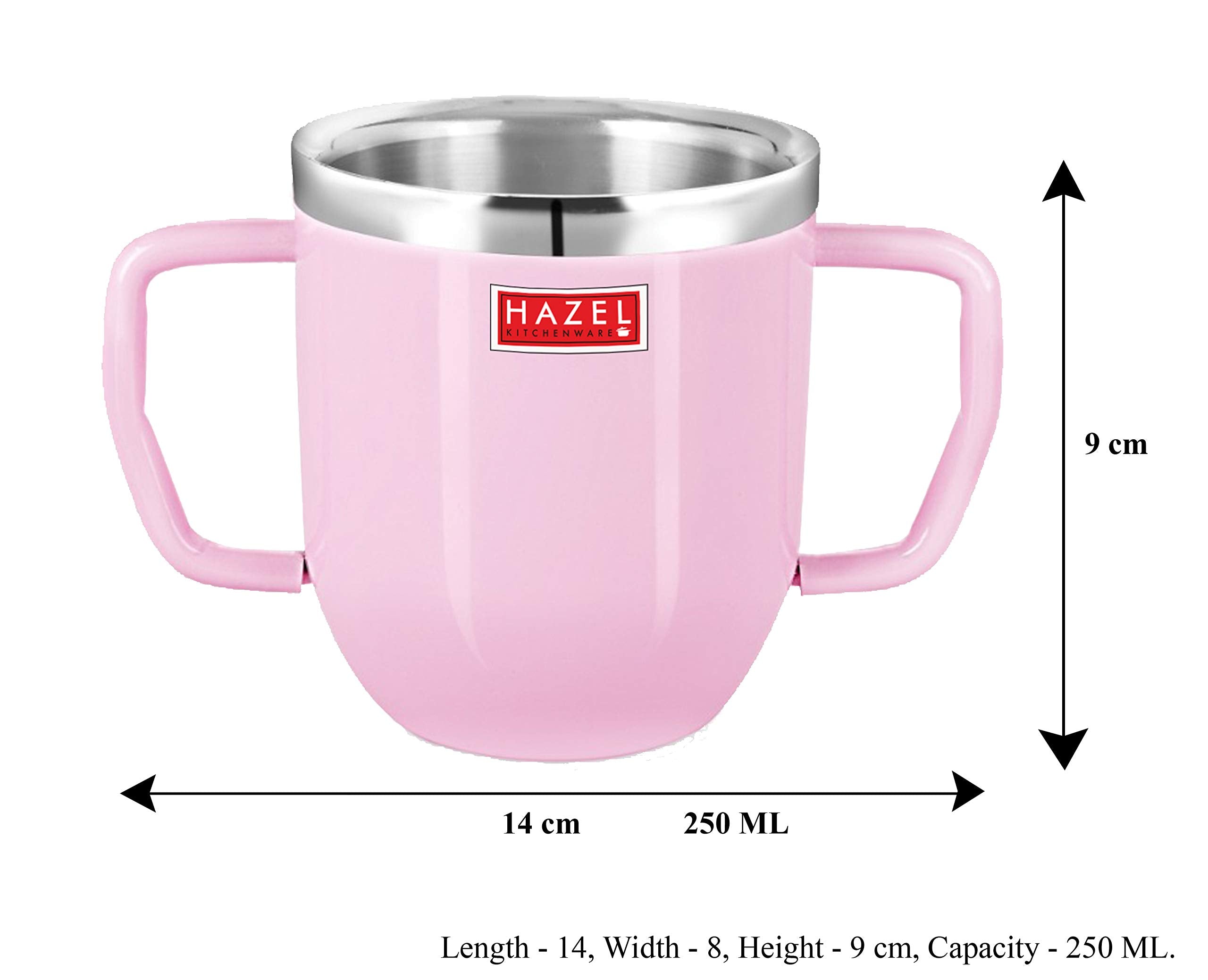 Double Wall Stainless Steel Double Handle Baby Mug for Kids Gifting, 250 ML, Set of 6, Pink