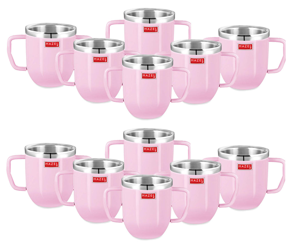 Double Wall Stainless Steel Double Handle Baby Mug for Kids Gifting, 250 ML, Set of 12, Pink