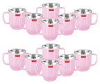 Double Wall Stainless Steel Double Handle Baby Mug for Kids Gifting, 250 ML, Set of 12, Pink