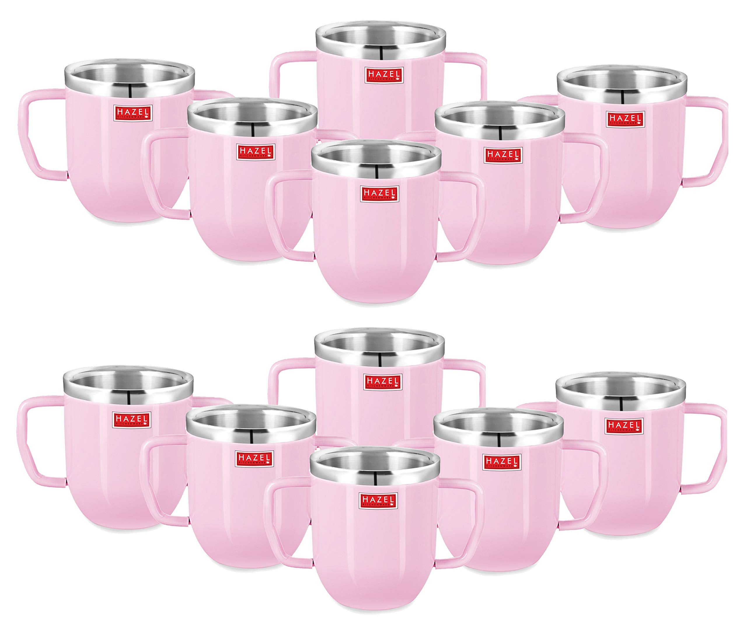 Double Wall Stainless Steel Double Handle Baby Mug for Kids Gifting, 250 ML, Set of 12, Pink