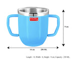 Double Wall Stainless Steel Double Handle Baby Mug for Kids Gifting, 250 ML, Set of 2, Pink & Blue