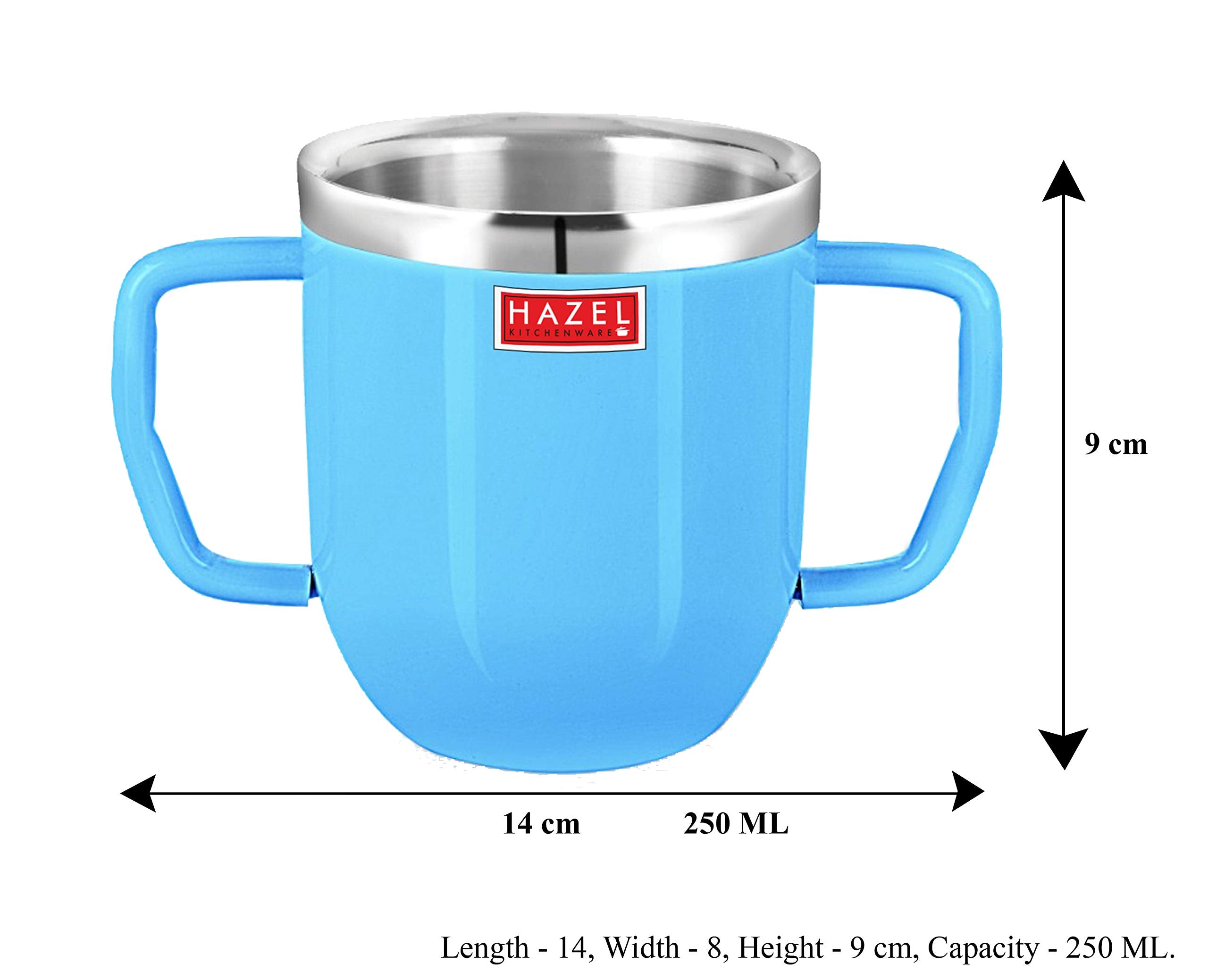Double Wall Stainless Steel Double Handle Baby Mug for Kids Gifting, 250 ML, Set of 2, Pink & Blue