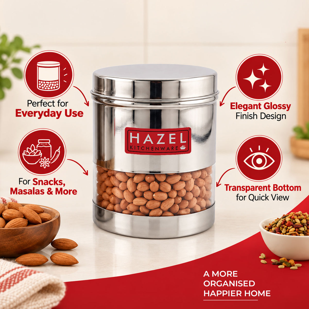 Transparent Steel Container, 700 ML, Set of 2