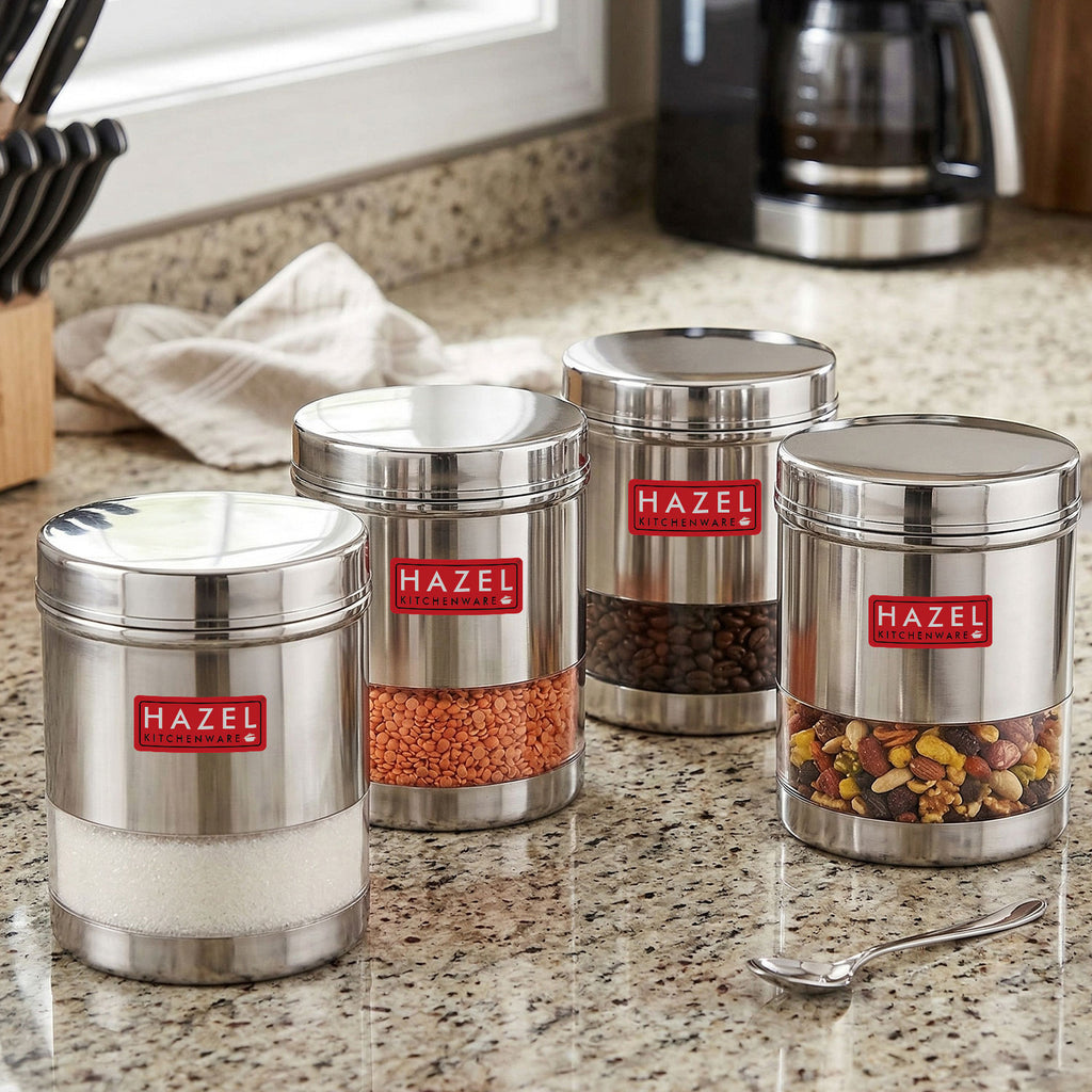 Transparent Steel Container, 700 ML – Set of 4