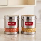 Stainless Steel Transparent Wide Mouth See Through Container, Silver, Set of 2, 1100 ml