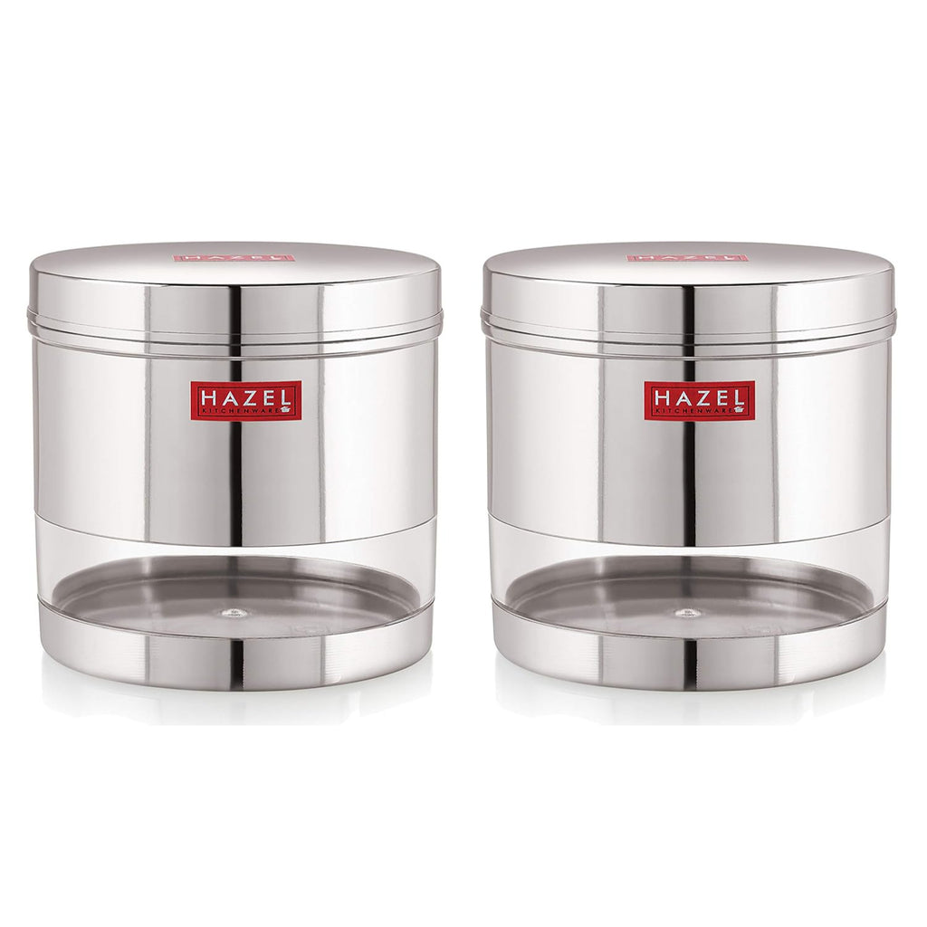 Stainless Steel Transparent Wide Mouth See Through Container, Silver, Set of 2, 1100 ml