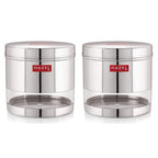 Stainless Steel Transparent Wide Mouth See Through Container, Silver, Set of 2, 1100 ml