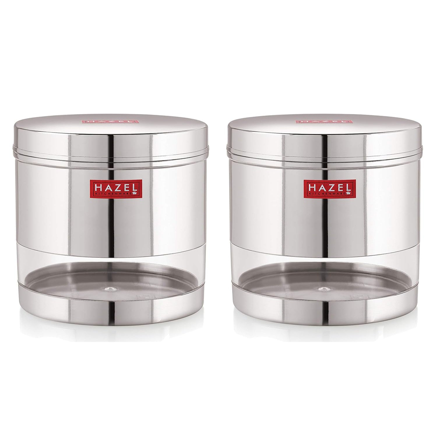 Stainless Steel Transparent Wide Mouth See Through Container, Silver, Set of 2, 1100 ml