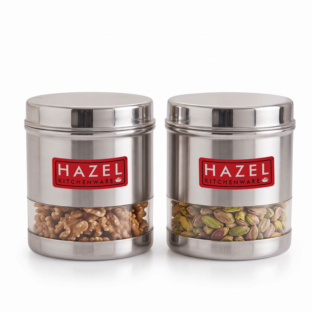 Stainless Steel Transparent Wide Mouth See Through Container, Silver, Set of 2, 1100 ml