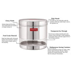 Stainless Steel Transparent Wide Mouth See Through Container, Silver, Set of 2, 1100 ml