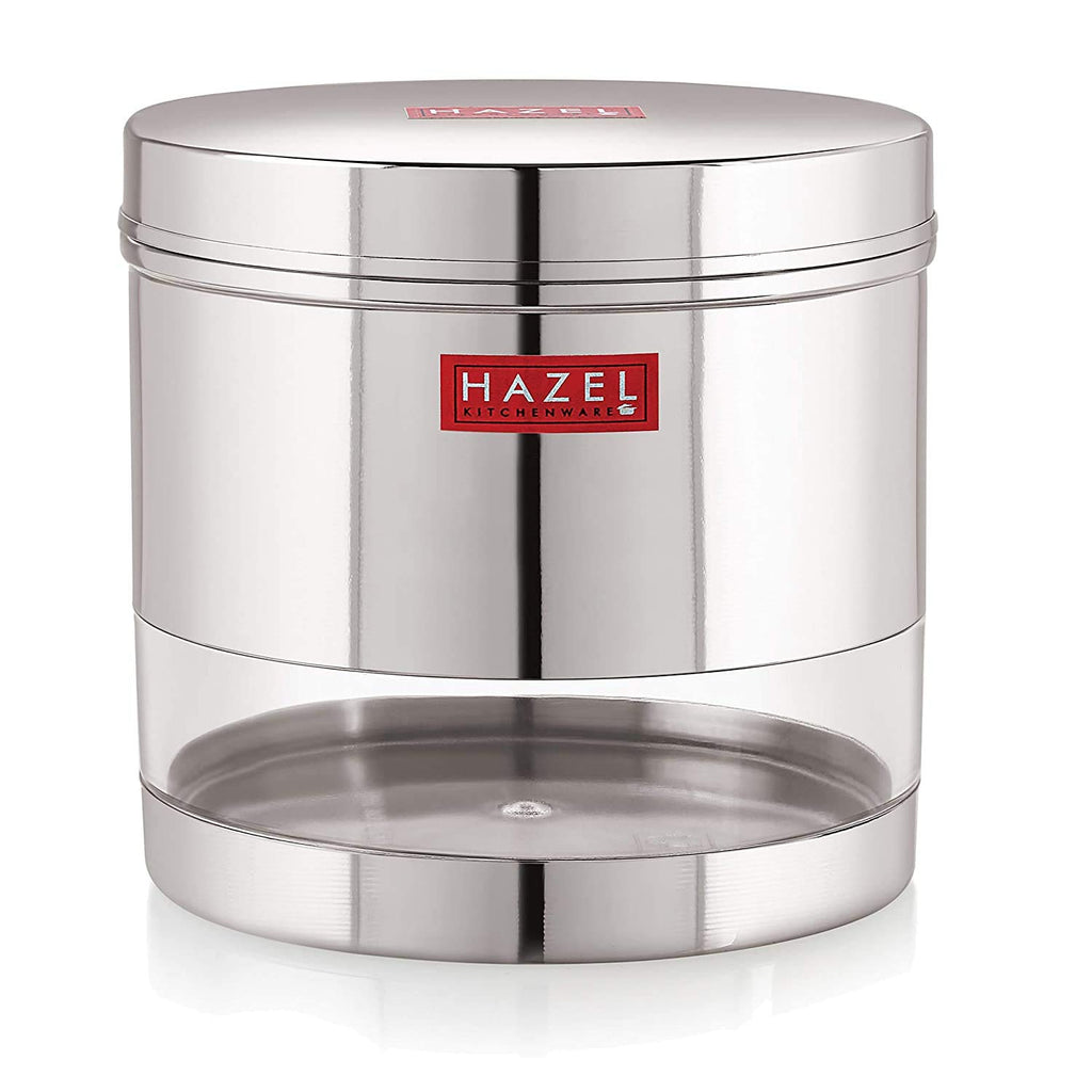 Stainless Steel Transparent Wide Mouth See Through Container, Silver, Set of 2, 1100 ml
