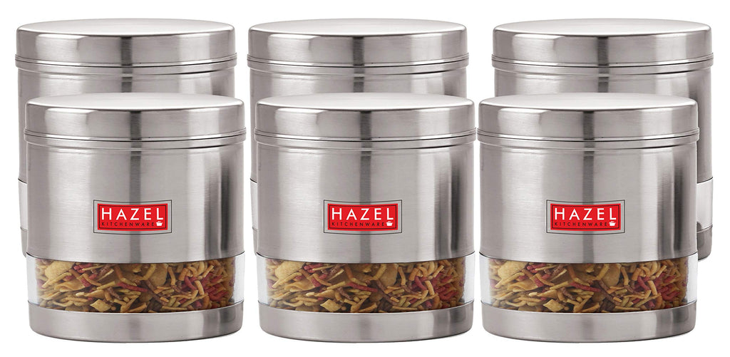 Stainless Steel Transparent Wide Mouth See Through Container, Silver, Set of 6, 1100 Ml