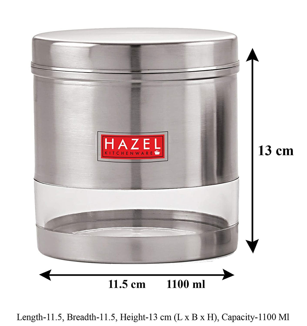 Stainless Steel Transparent Wide Mouth See Through Container, Silver, Set of 6, 1100 Ml