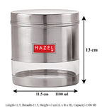 Stainless Steel Transparent Wide Mouth See Through Container, Silver, Set of 6, 1100 Ml