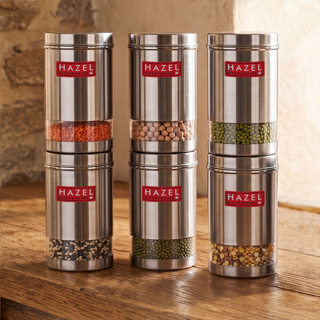 Stainless Steel Kitchen Containers, Transparent Storage Set, 6 Pcs, 1700 ml