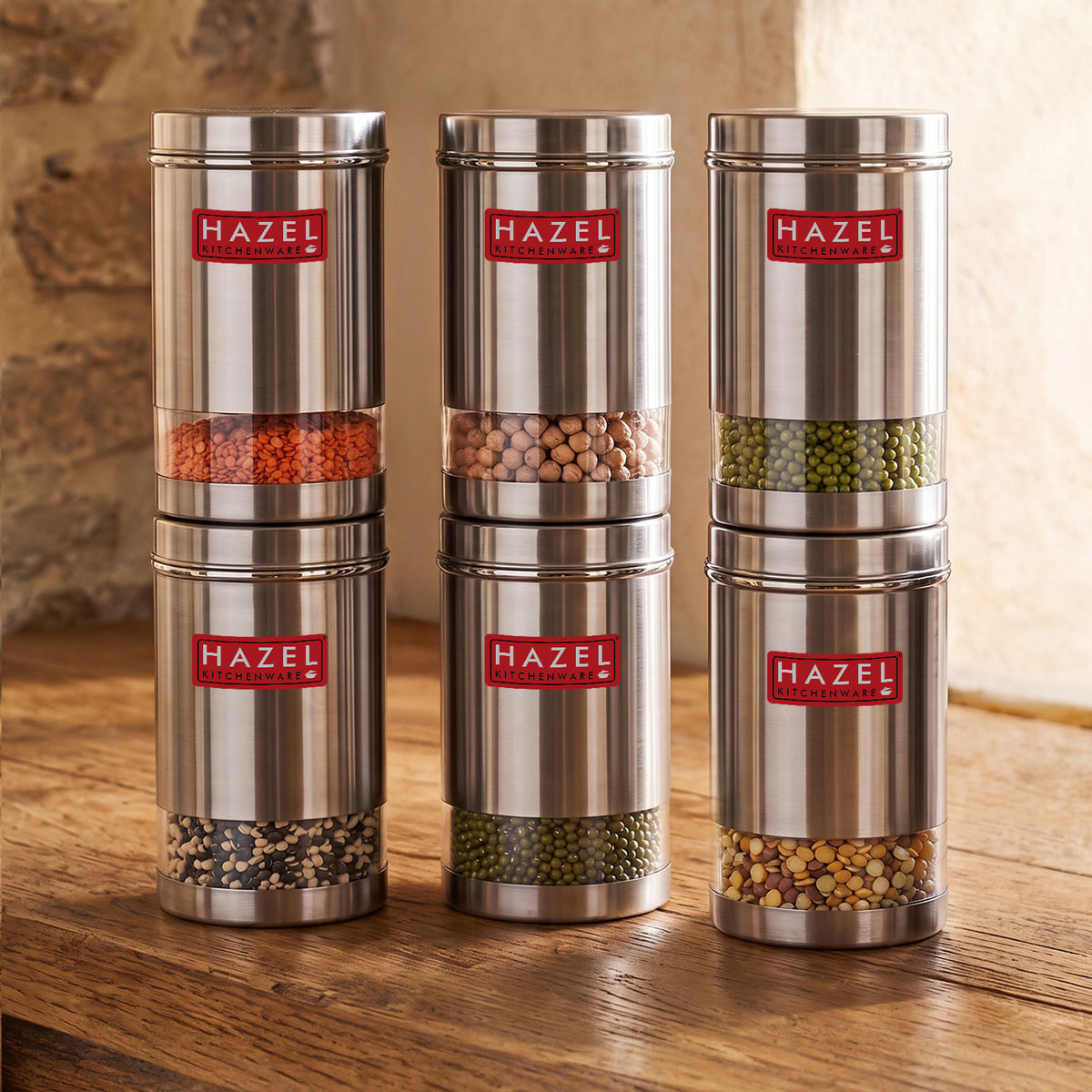 Stainless Steel Kitchen Containers, Transparent Storage Set, 6 Pcs, 1700 ml