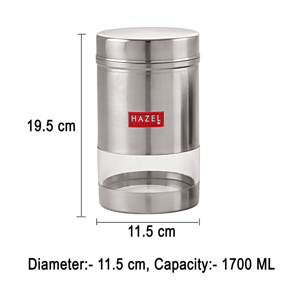 Stainless Steel Kitchen Containers, Transparent Storage Set, 6 Pcs, 1700 ml