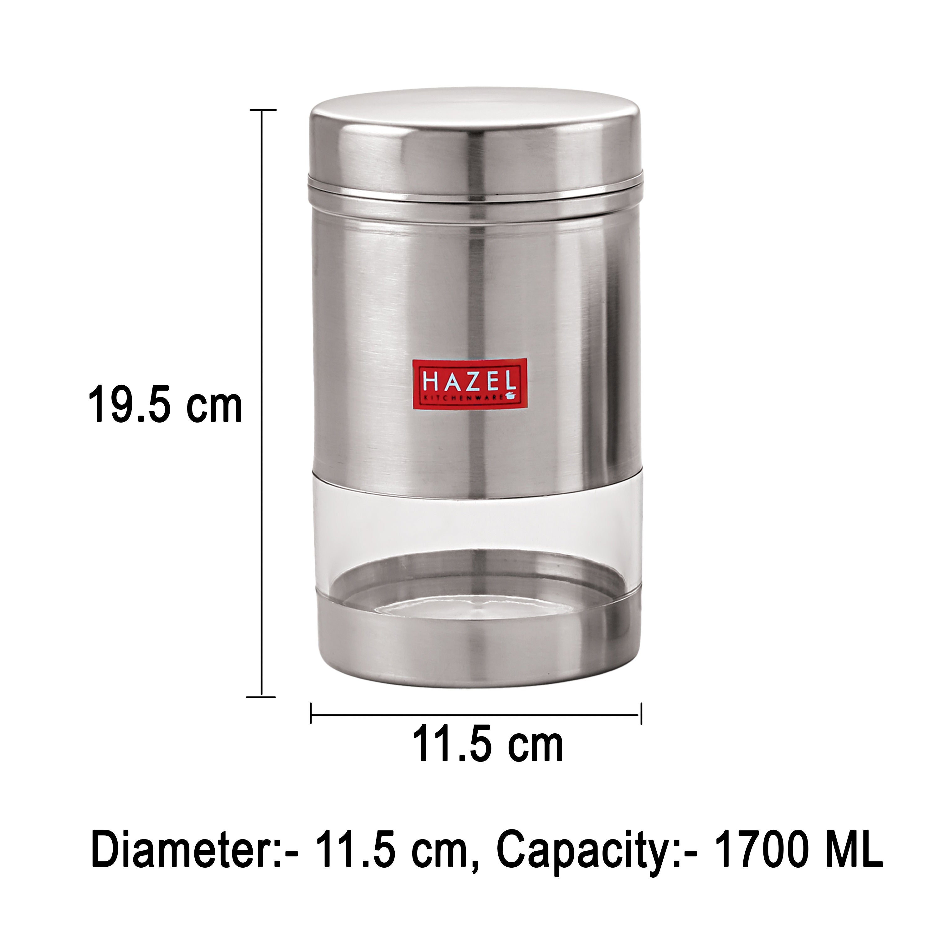 Stainless Steel Kitchen Containers, Transparent Storage Set, 6 Pcs, 1700 ml